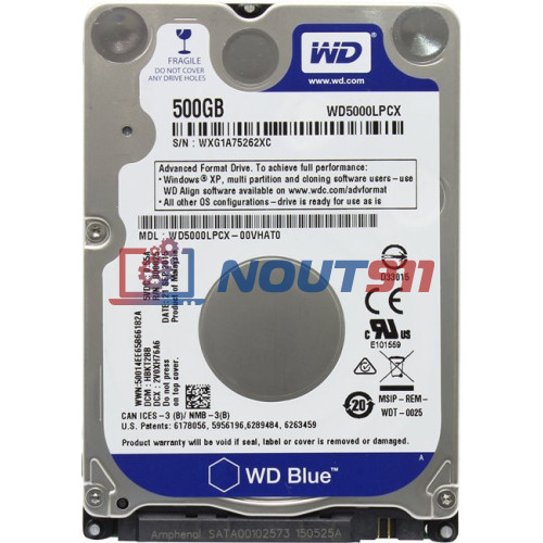 Жесткий диск WD Blue HDD 2.5” 500Gb WD5000LPCX, SATA 6Gb/s, 5400rpm