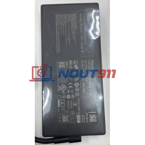Блок питания для ноутбука Asus 20V 18A 380W square jack (special asus 5pin), rectangle (ADP-380AB B), HC/ORG