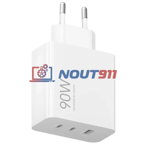 Блок питания для ноутбука Xiaomi 90W HyperCharger с тремя портами (1xType-A, 2xType-C) – универсальный зарядный аксессуар цвета белый