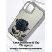 Чехол для iPhone 15 Plus с 3D принтом Черная роза, накладка силиконовая, рамка белая