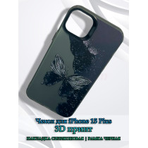 Чехол для iPhone 15 Plus с 3D принтом Черная бабочка, накладка силиконовая, рамка черная