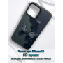 Чехол для iPhone 14 с 3D принтом Черная бабочка, накладка силиконовая, рамка черная