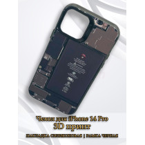 Чехол для iPhone 14 Pro с 3D принтом Айфон в разборе, накладка силиконовая, рамка черная