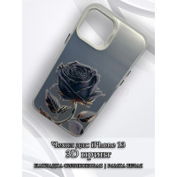 Чехол для iPhone 13 с 3D принтом Черная роза, накладка силиконовая, рамка белая
