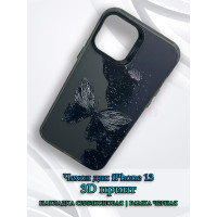 Чехол для iPhone 13 с 3D принтом Черная бабочка, накладка силиконовая, рамка черная