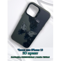 Чехол для iPhone 13 с 3D принтом Черная бабочка, накладка силиконовая, рамка черная
