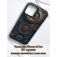 Чехол для iPhone 13 Pro с 3D принтом Часовой механизм, накладка силиконовая, рамка черная