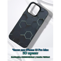 Чехол для iPhone 13 Pro Max с 3D принтом Соты с перепадом темно-синего цвета, накладка силиконовая, рамка черная