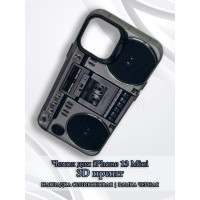 Чехол для iPhone 13 Mini с 3D принтом Ретро магнитофон, накладка силиконовая, рамка черная