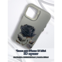 Чехол для iPhone 13 Mini с 3D принтом Черная роза, накладка силиконовая, рамка белая