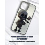 Чехол для iPhone 13 Mini с 3D принтом Скелетик с розой, накладка силиконовая, рамка белая