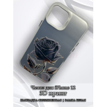 Чехол для iPhone 12 с 3D принтом Черная роза, накладка силиконовая, рамка белая
