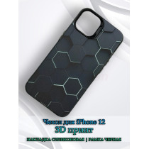 Чехол для iPhone 12 с 3D принтом Соты с перепадом темно-синего цвета, накладка силиконовая, рамка черная