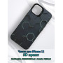 Чехол для iPhone 12 с 3D принтом Соты с перепадом темно-синего цвета, накладка силиконовая, рамка черная