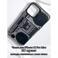 Чехол для iPhone 12 Pro Max с 3D принтом Ретро магнитофон, накладка силиконовая, рамка черная