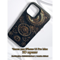 Чехол для iPhone 12 Pro Max с 3D принтом Часовой механизм, накладка силиконовая, рамка черная