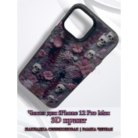 Чехол для iPhone 12 Pro Max с 3D принтом Черепки на фоне цветов, накладка силиконовая, рамка черная