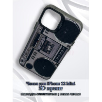 Чехол для iPhone 12 Mini с 3D принтом Ретро магнитофон, накладка силиконовая, рамка черная