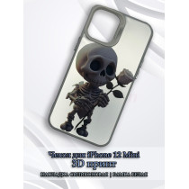 Чехол для iPhone 12 Mini с 3D принтом Скелетик с розой, накладка силиконовая, рамка белая