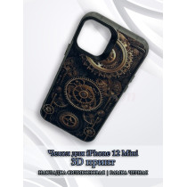 Чехол для iPhone 12 Mini с 3D принтом Часовой механизм, накладка силиконовая, рамка черная