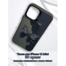 Чехол для iPhone 12 Mini с 3D принтом Черная бабочка, накладка силиконовая, рамка черная