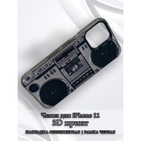 Чехол для iPhone 11 с 3D принтом Ретро магнитофон, накладка силиконовая, рамка черная