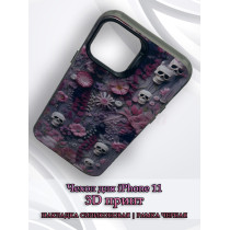 Чехол для iPhone 11 с 3D принтом Черепки на фоне цветов, накладка силиконовая, рамка черная