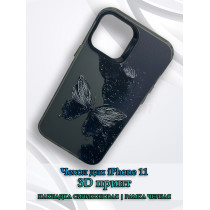 Чехол для iPhone 11 с 3D принтом Черная бабочка, накладка силиконовая, рамка черная