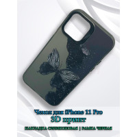Чехол для iPhone 11 Pro с 3D принтом Черная бабочка, накладка силиконовая, рамка черная