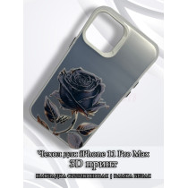 Чехол для iPhone 11 Pro Max с 3D принтом Черная роза, накладка силиконовая, рамка белая