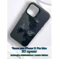 Чехол для iPhone 11 Pro Max с 3D принтом Черная бабочка, накладка силиконовая, рамка черная