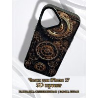 Чехол для iPhone 17 с 3D принтом Часовой механизм, накладка силиконовая, рамка черная