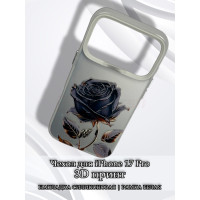 Чехол для iPhone 17 Pro с 3D принтом Черная роза, накладка силиконовая, рамка белая