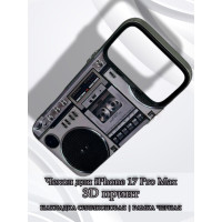 Чехол для iPhone 17 Pro Max с 3D принтом Ретро магнитофон, накладка силиконовая, рамка черная