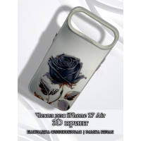 Чехол для iPhone 17 Air с 3D принтом Черная роза, накладка силиконовая, рамка белая