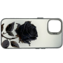 Чехол для iPhone 13 с 3D принтом Черная роза, накладка силиконовая, рамка белая