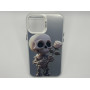 Чехол для iPhone 11 Pro Max с 3D принтом Скелетик с розой, накладка силиконовая, рамка белая
