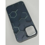 Чехол для iPhone 13 Pro с 3D принтом Соты с перепадом темно-синего цвета, накладка силиконовая, рамка черная