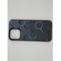 Чехол для iPhone 15 Pro Max с 3D принтом Соты с перепадом темно-синего цвета, накладка силиконовая, рамка черная