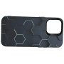 Чехол для iPhone 15 Pro Max с 3D принтом Соты с перепадом темно-синего цвета, накладка силиконовая, рамка черная