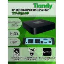 IP Видеорегистратор Tiandy TC-R3108 IBP8CEuLSV2.0, 8 IP камер 6МП, 1920х1080, 30к/с на канал, 8 PoE портов, H.265, 1×SATA III 3.5’’ до 6ТБ