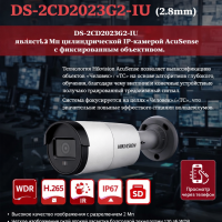 IP камера HikVision DS-2CD2023G2-IU(2.8mm)(D), купольная 2МП 1920x1080 H.265+ угол 127гр IP67 PoE микрофон microSD