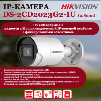 IP камера HikVision DS-2CD2023G2-IU(2.8mm)(D), купольная 2МП 1920x1080 H.265+ угол 127гр IP67 PoE микрофон microSD