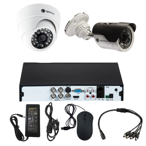 Комплект видеонаблюдения Optimus на 2 камеры - AHD 2.1Мп 1080P (1 помещение/1 улица)