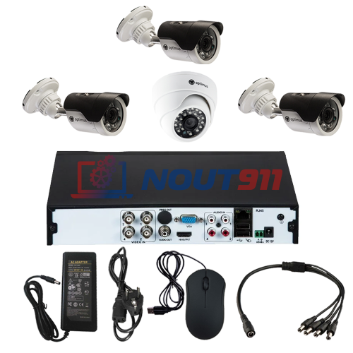 Комплект видеонаблюдения Optimus на 4 камеры - AHD 2.1Мп 1080P (1 помещение/3 улица)