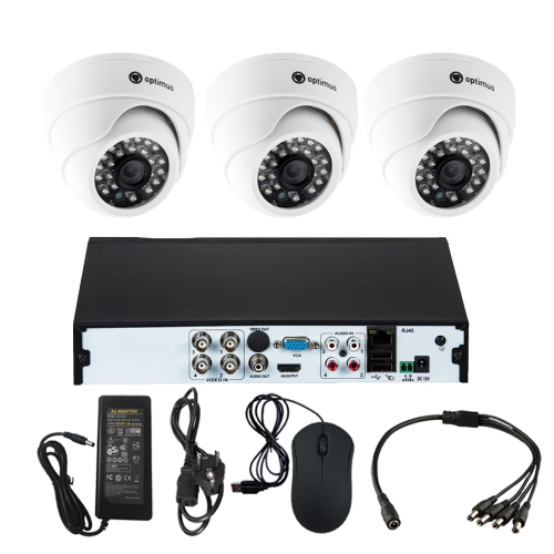 Комплект видеонаблюдения Optimus на 3 камеры для помещения - AHD 2.1Мп 1080P