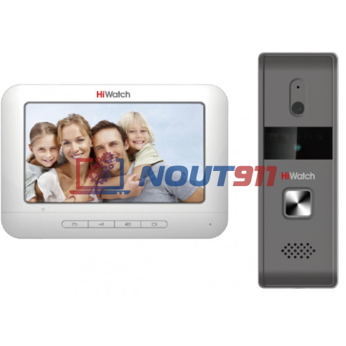 Комплект аналогового видеодомофона HiWatch DS-D100KF - c памятью до 200 снимков, Сенсорный 7" TFT LCD экран 800х480 720x576 @ 25 к/с, 12В DC, белый