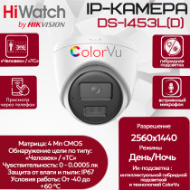 IP камера HiWatch DS-I453L(D) (2.8mm), купольная, 4МП, 2560×1440@20к/с, H.265+, 96гр, микрофон, IP67, PoE, белая
