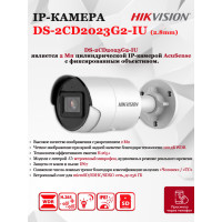 IP камера HikVision DS-2CD2023G2-IU(2.8mm)(D), купольная 2МП 1920x1080 H.265+ угол 127гр IP67 PoE микрофон microSD