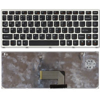 Клавиатура для ноутбука Lenovo IdeaPad U460 черная с серебристой рамкой